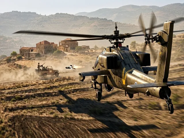 Izraelský vrtulník AH-64A Peten v bojové scéně nad Libanonem