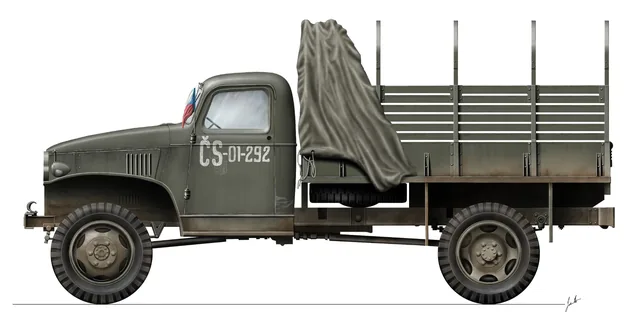 Boční profil vojenského nákladního automobilu Chevrolet 7107 ČS-01-292