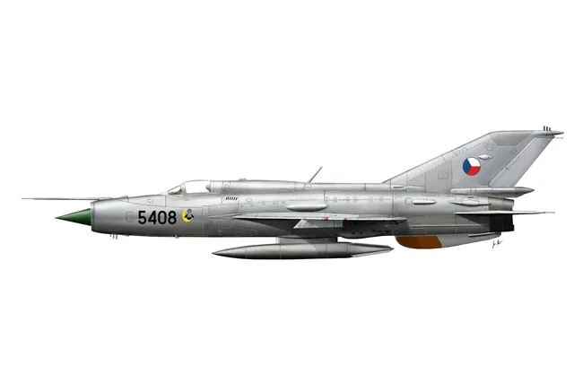 Boční profil československého letounu MiG-21PFM 5408