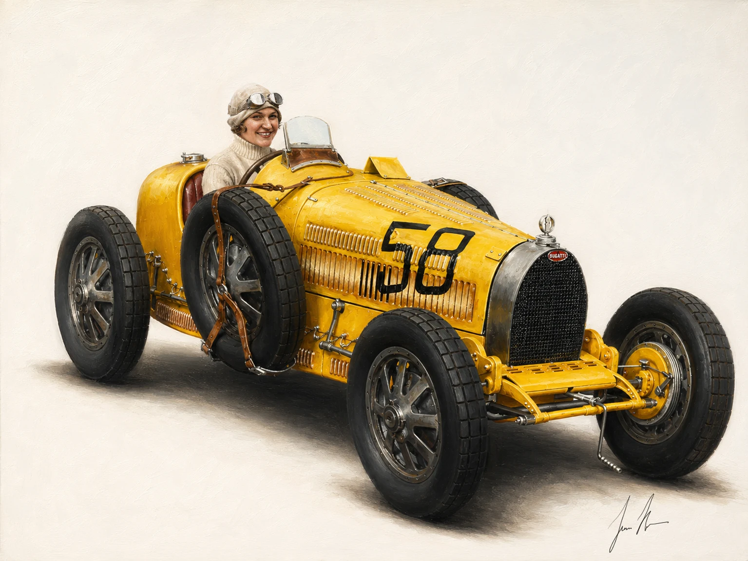 Eliška Junková v závodním automobilu Bugatti Type 35 číslo 58