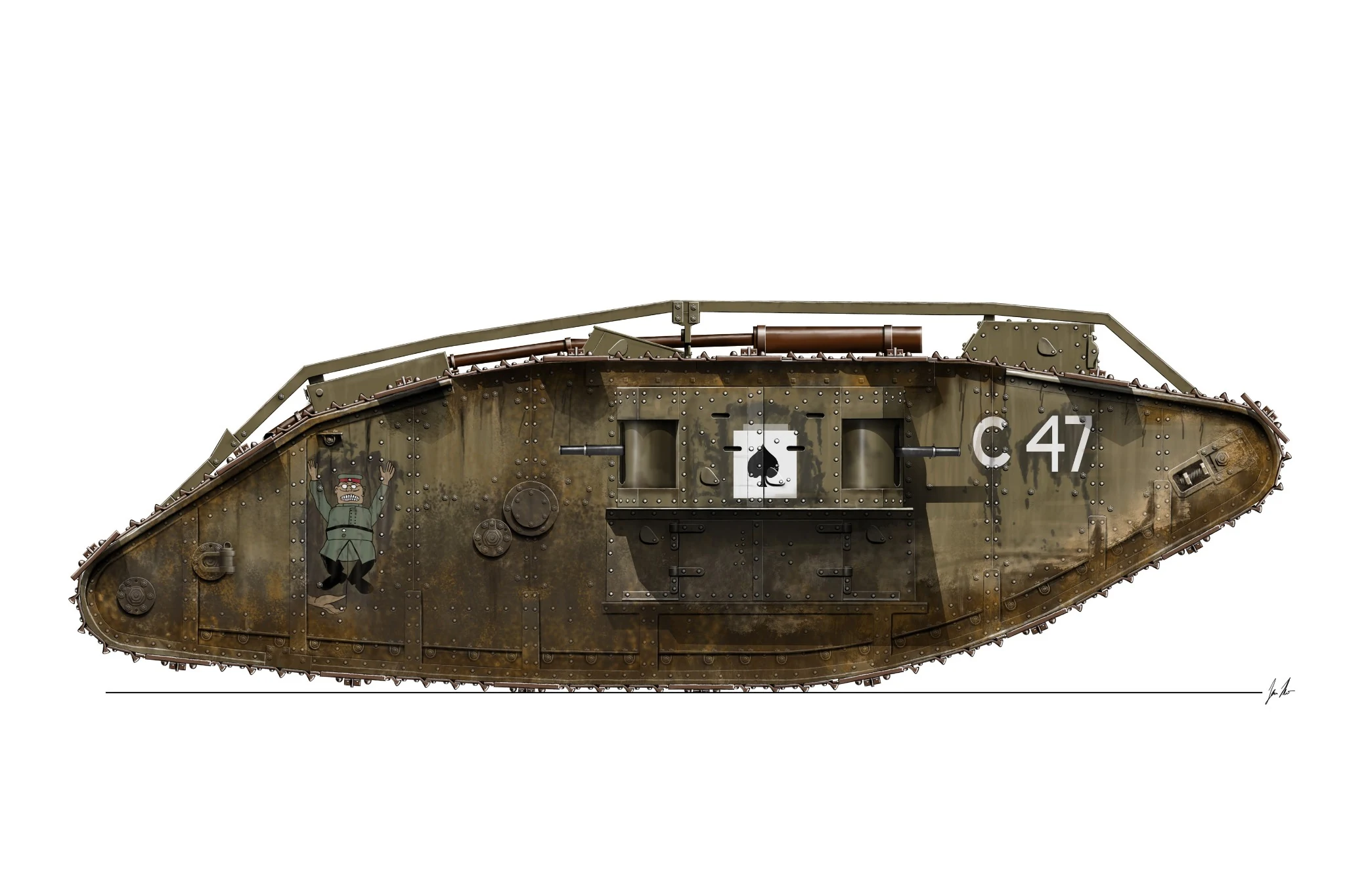 Boční profil britského tanku Mark IV Conqueror II