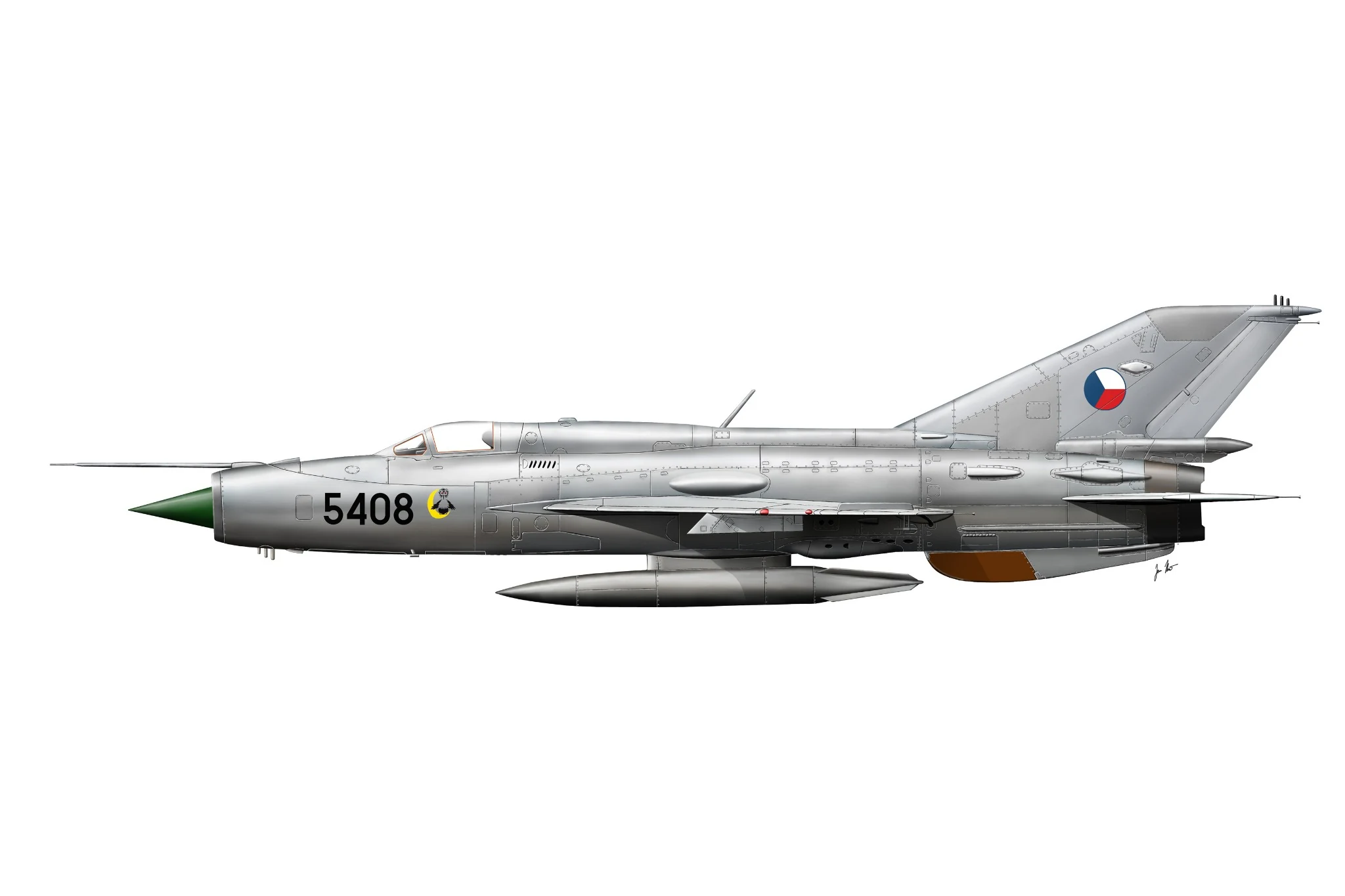 Boční profil československého letounu MiG-21PFM 5408